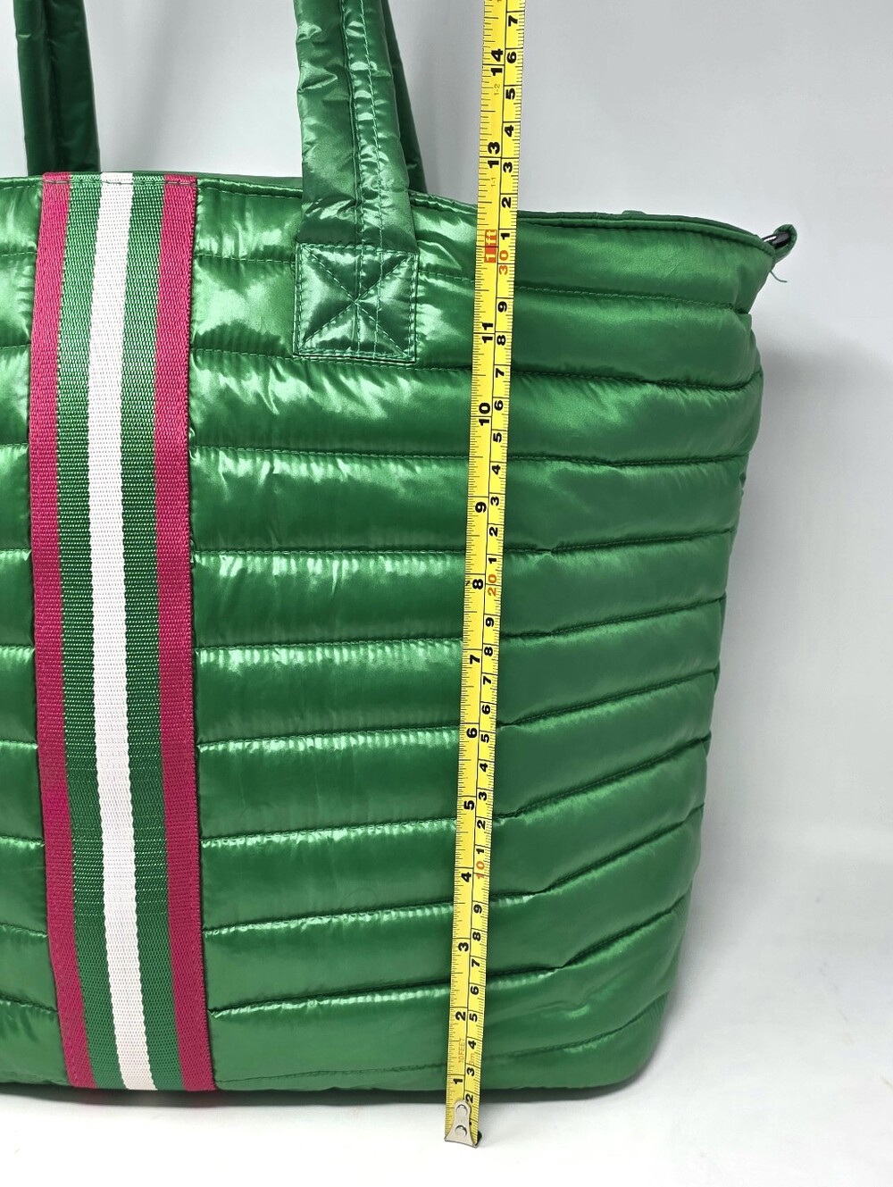 Think Royln Life On The Fly Puffy Tote Bag Large Green Pink, No Shoulder Strap - Picture 14 of 16